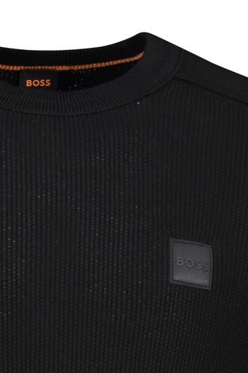 Hugo Boss trui ronde hals zwart effen katoen