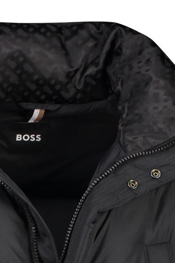 Hugo Boss winterjas zwart effen rits + knoop normale fit 