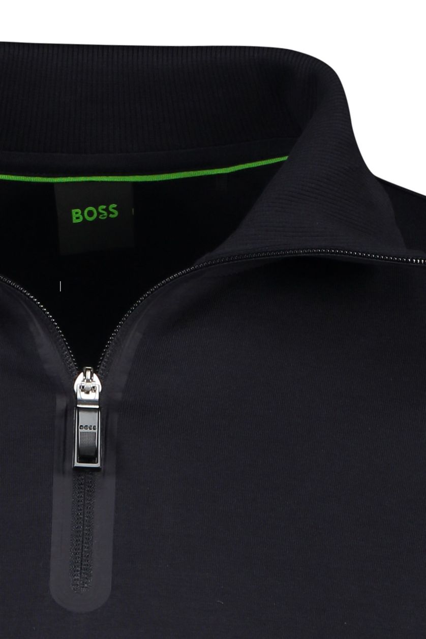 Hugo Boss Green sweater navy half zip normale fit katoen