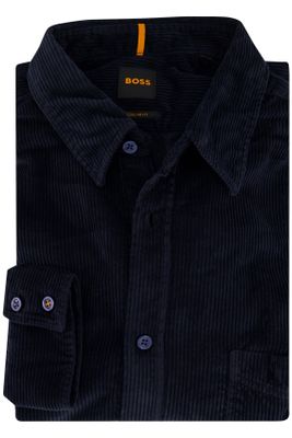 Hugo Boss Hugo Boss casual overhemd wijde fit donkerblauw effen katoen corduroy