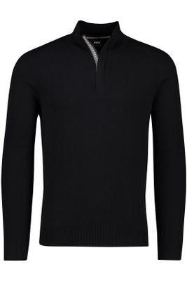 Hugo Boss Hugo Boss sweater Maretto opstaande kraag met rits zwart effen katoen