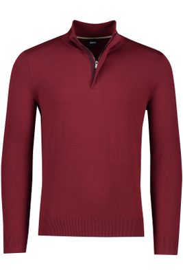 Hugo Boss Hugo Boss Maretto sweater opstaande kraag met rits rood effen katoen