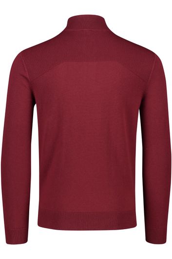 Hugo Boss Maretto sweater opstaande kraag met rits rood effen katoen