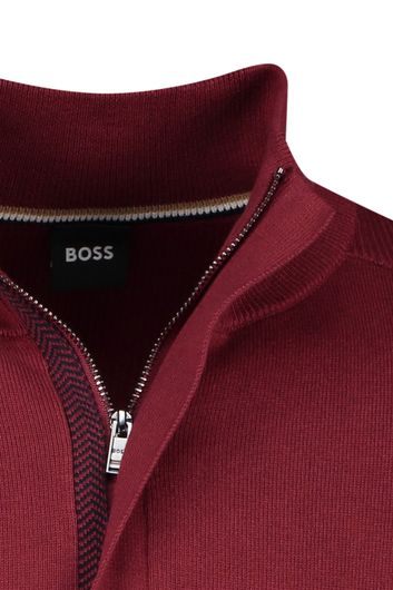Hugo Boss Maretto sweater opstaande kraag met rits rood effen katoen