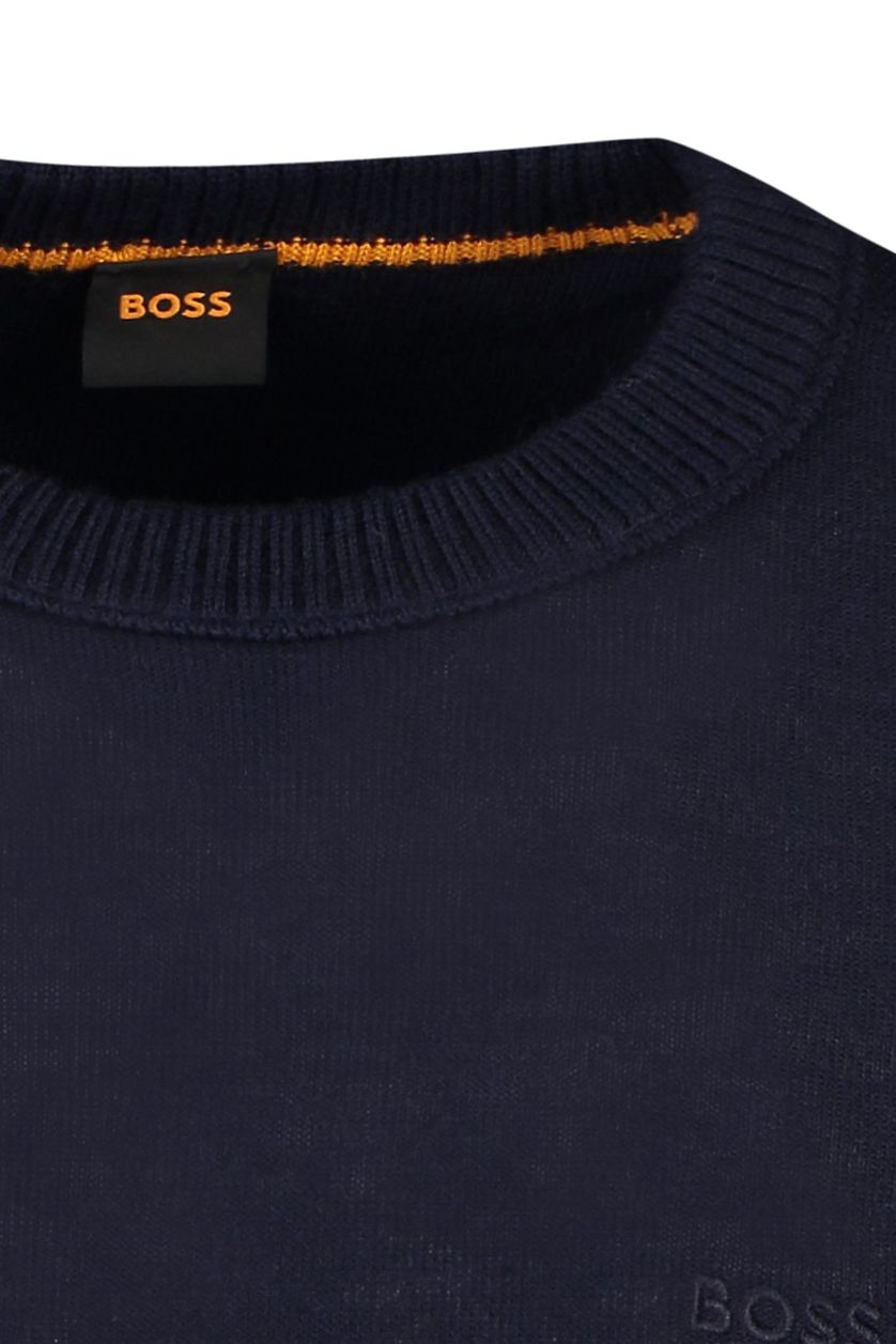 Hugo Boss trui ronde hals Avac donkerblauw effen wol