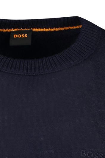 Hugo Boss trui ronde hals donkerblauw effen Avac wol
