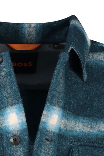 Hugo Boss Orange Lovvo overshirt normale fit blauw geruit katoen