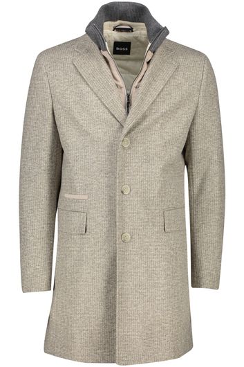 Hugo Boss mantel winterjas beige effen rits + knoop normale fit 