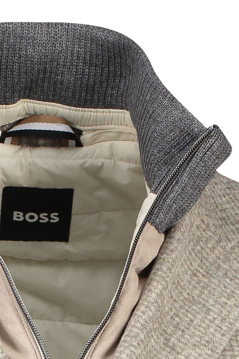 Hugo Boss winterjas beige effen rits + knoop normale fit waterafstotend