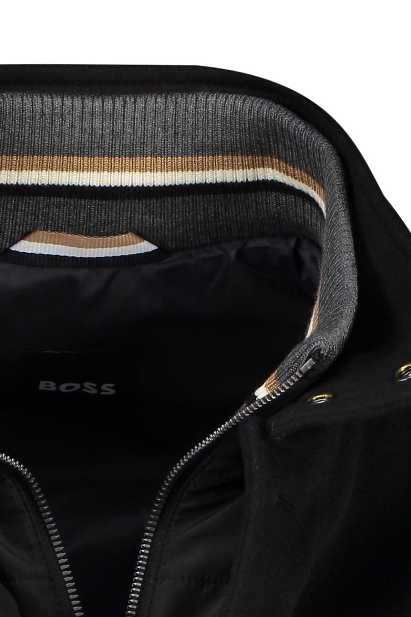 Hugo Boss Coxtan winterjas zwart effen rits + knoop normale fit wol