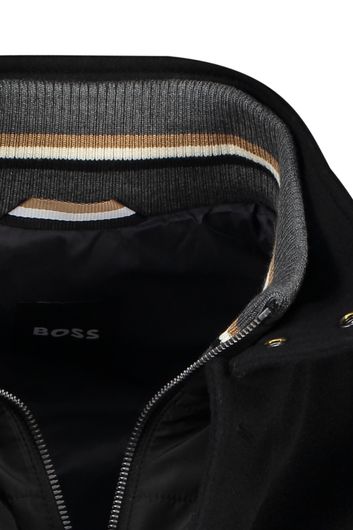 Hugo Boss winterjas Coxtan zwart effen rits + knoop normale fit wol