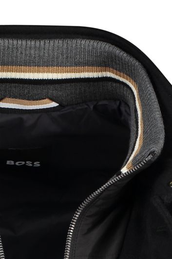 Hugo Boss winterjas Coxtan zwart effen rits + knoop normale fit wol