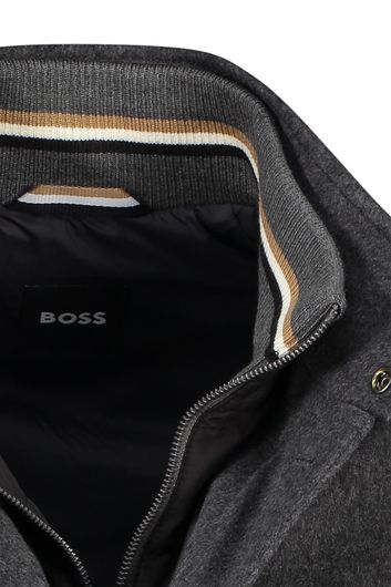 Hugo Boss winterjas grijs effen rits + knoop normale fit 