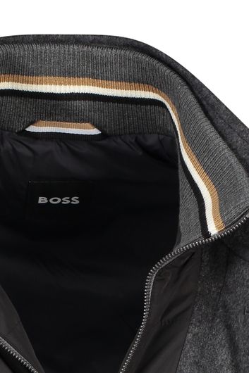 Hugo Boss winterjas grijs effen rits + knoop normale fit 