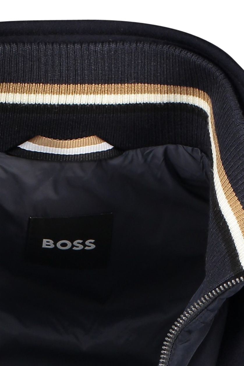 Wollen Hugo Boss winterjas donkerblauw effen rits + knoop normale fit