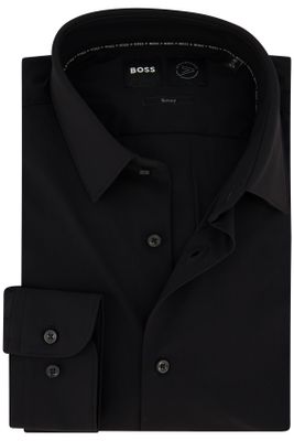 Hugo Boss Hugo Boss overhemd slim fit zwart effen semi wide spread