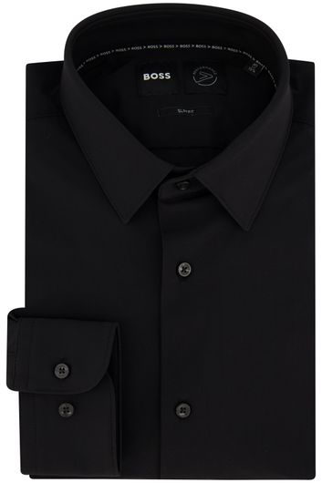 Hugo Boss overhemd slim fit zwart effen semi wide spread