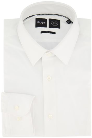 Hugo Boss overhemd slim fit wit effen zakelijk semi wide spread