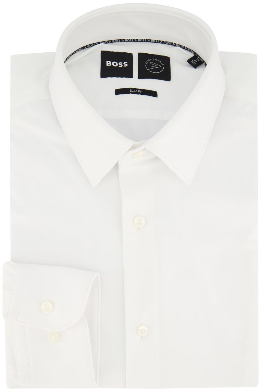 Slim fit Hugo Boss overhemd wit effen zakelijk semi wide spread