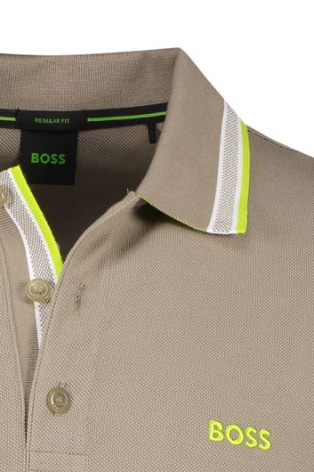 Hugo Boss Green polo lichtbruin lange mouw