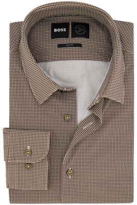 Hugo Boss Hugo Boss overhemd slim fit bruin geruit P-Hank
