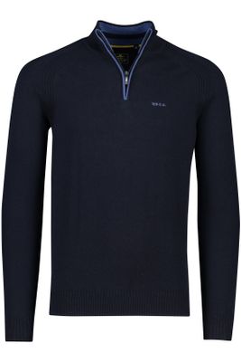 New Zealand New Zealand sweater opstaande kraag met rits Clive donkerblauw effen katoen