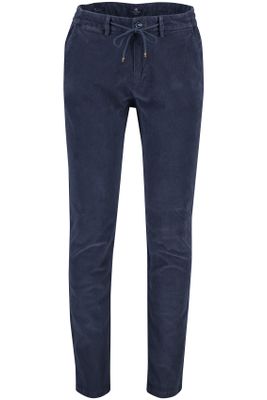 New Zealand New Zealand pantalon Modern Fit donkerblauw effen met ribbel structuur katoen