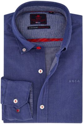 New Zealand New Zealand casual overhemd normale fit blauw effen katoen button-down boord