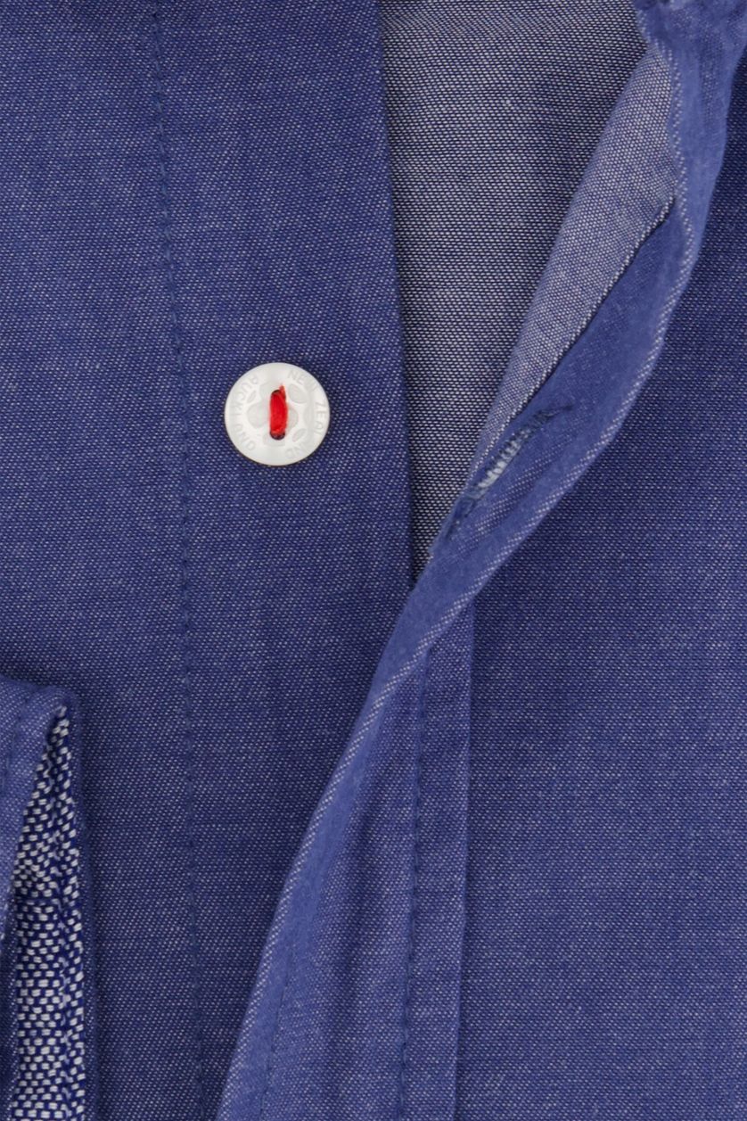 New Zealand casual overhemd normale fit blauw effen katoen button-down boord