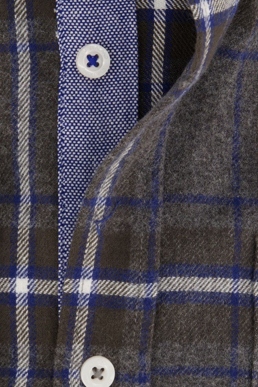 New Zealand casual overhemd normale fit grijs geruit flanel dubbele borstzak