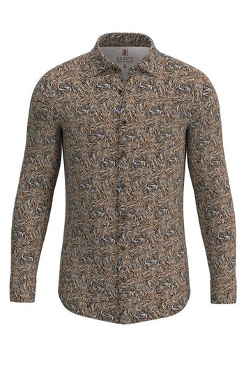 Desoto business overhemd slim fit bruin geprint katoen