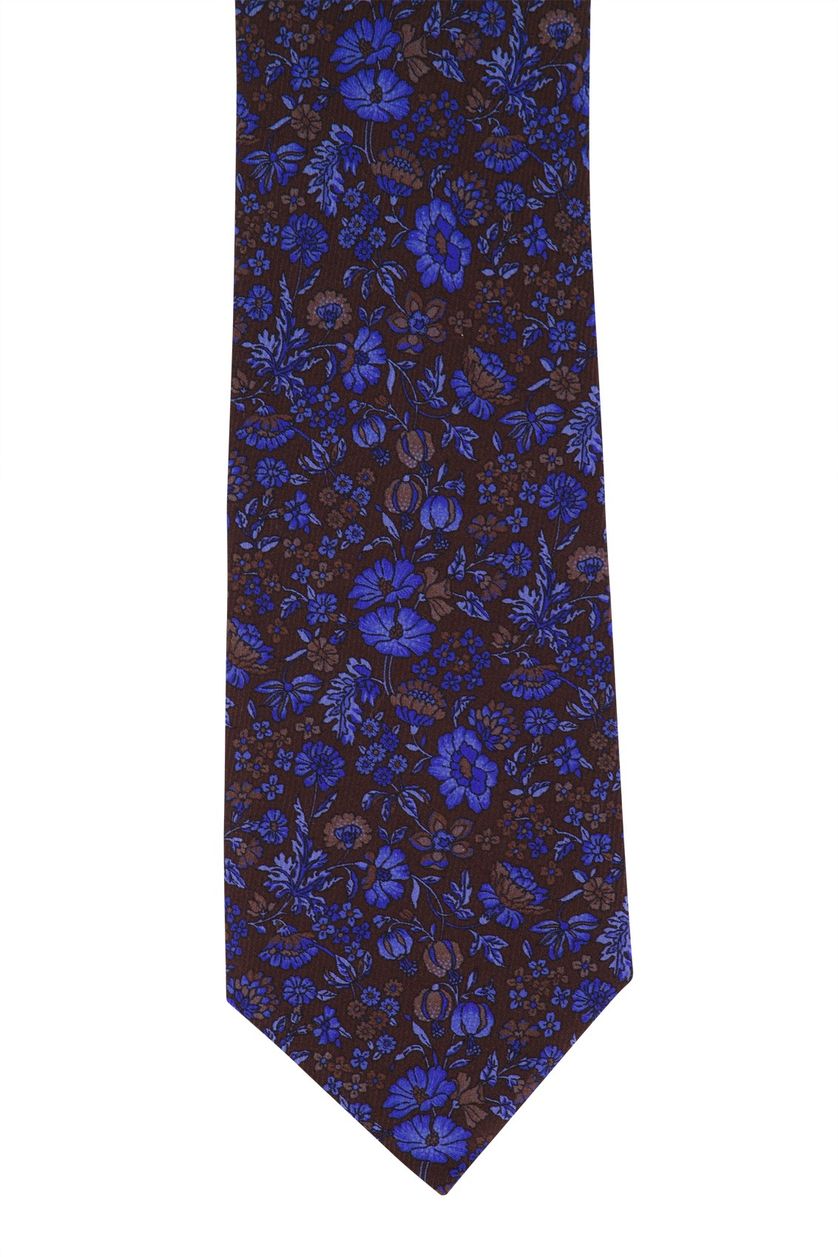 Profuomo stropdas geprint bruin/donkerblauw  