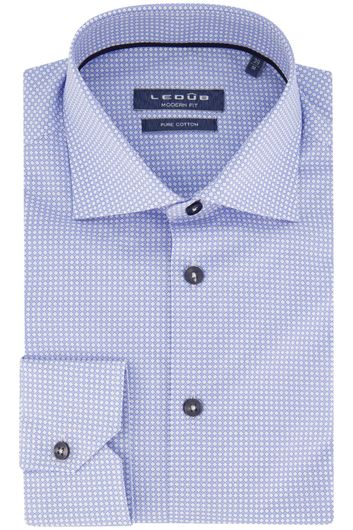 Ledub business overhemd normale fit blauw geprint katoen