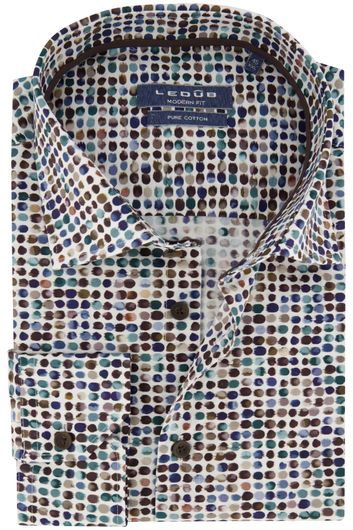 Ledub blauw geprint business overhemd modern fit katoen