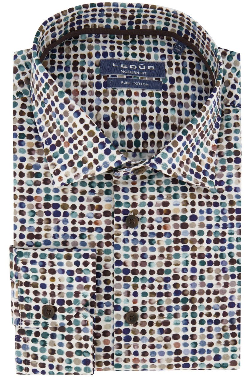 Katoenen Ledub business overhemd modern fit blauw geprint