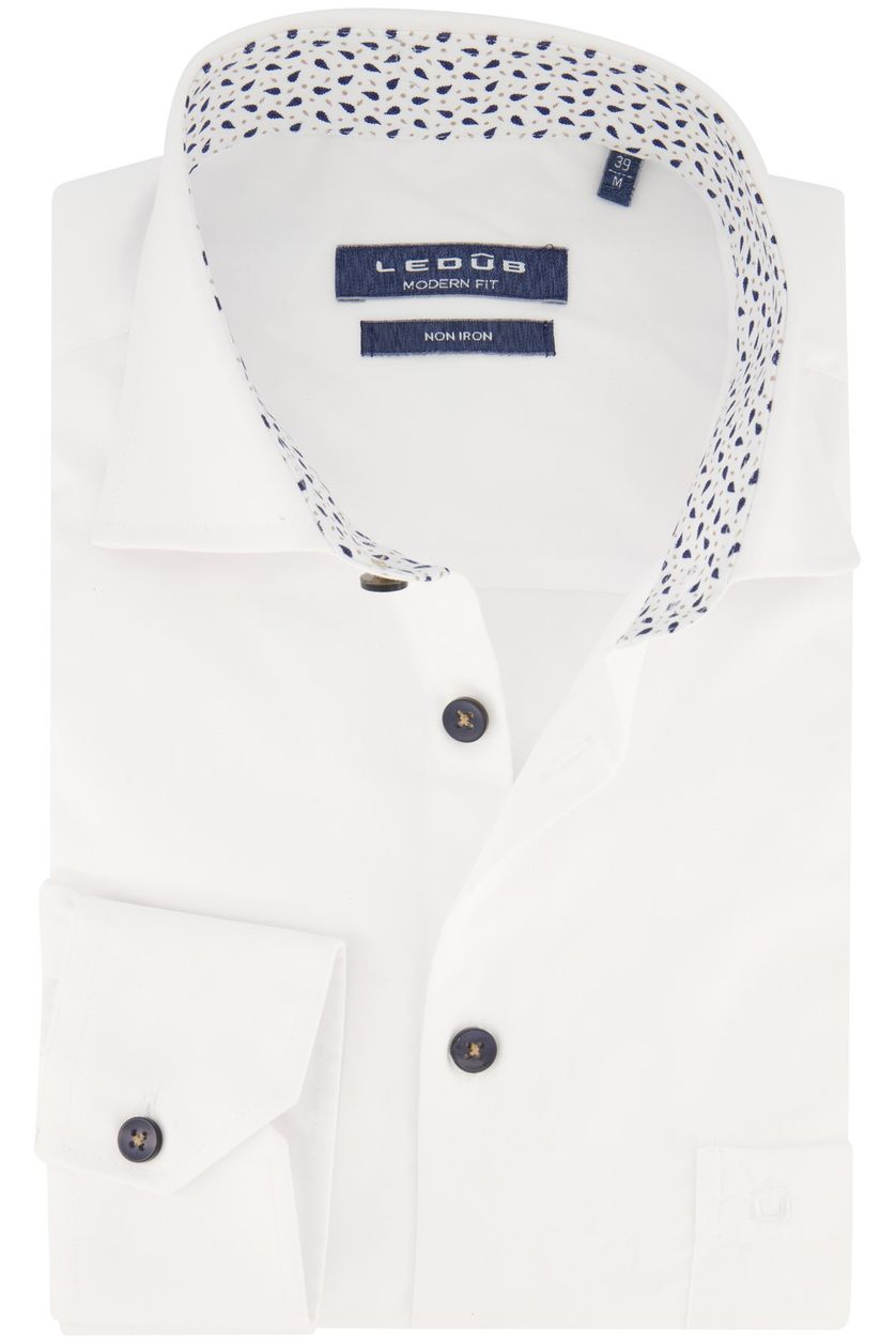 Ledub zakelijk overhemd normale fit wit effen katoen borstzak
