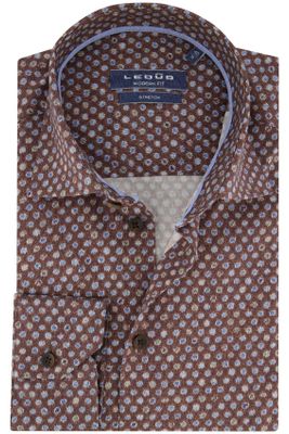Ledub Ledub overhemd modern fit bruin geprint katoen