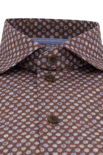 Ledub overhemd modern fit bruin geprint katoen