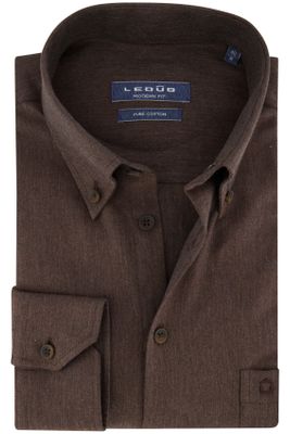 Ledub Effen Ledub business overhemd Modern Fit New normale fit bruin 
