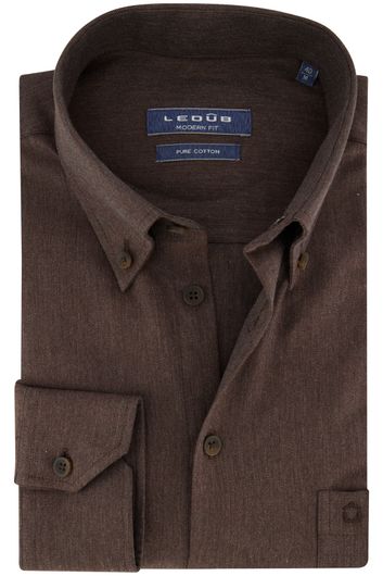 Ledub business overhemd Modern Fit New normale fit bruin effen katoen