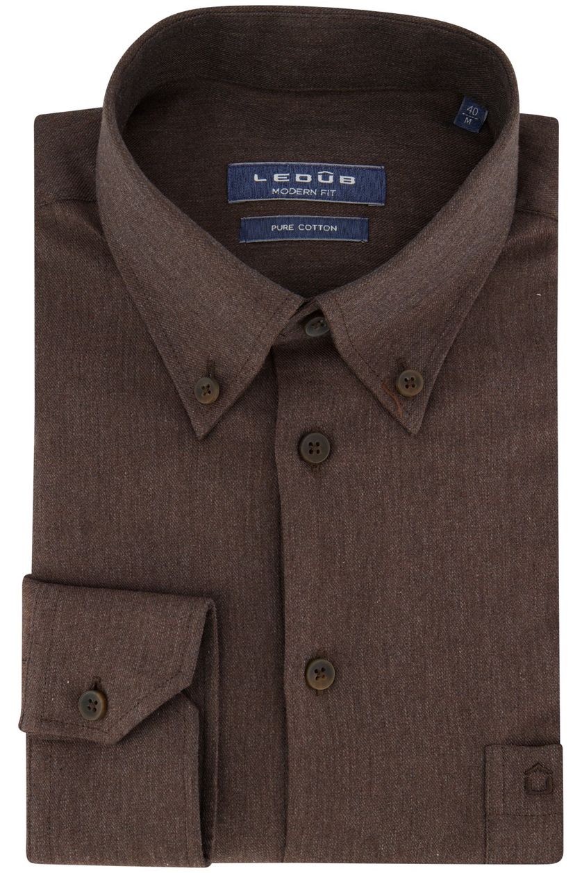Effen Ledub business overhemd Modern Fit New normale fit bruin 