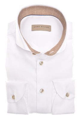 John Miller John Miller overhemd mouwlengte 7 normale fit wit effen katoen