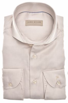 John Miller John Miller overhemd mouwlengte 7 normale fit beige effen biologisch katoen