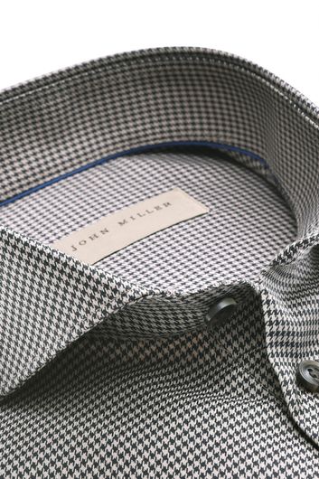 John Miller overhemd mouwlengte 7 slim fit bruin geprint katoen strijk vrij