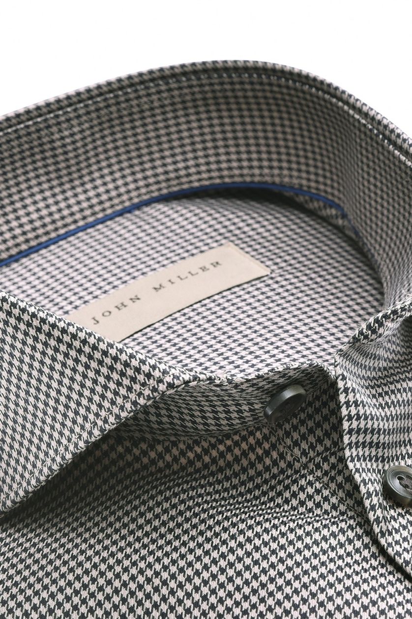 John Miller overhemd mouwlengte 7 slim fit bruin geprint katoen strijkvrij