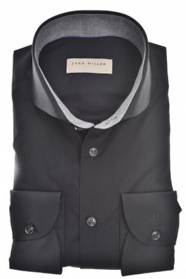 John Miller John Miller overhemd mouwlengte 7 normale fit stretch zwart effen katoen