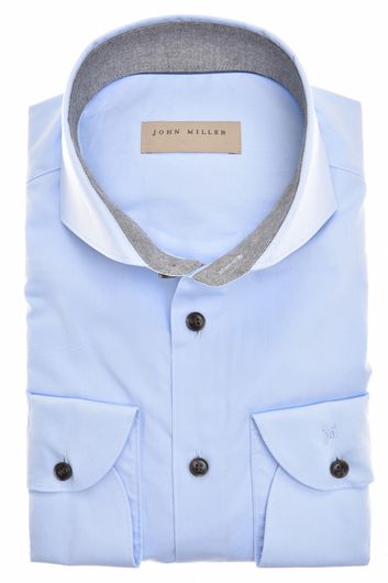 John Miller overhemd lichtblauw mouwlengte 7 stretch