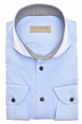 John Miller John Miller overhemd lichtblauw mouwlengte 7 stretch