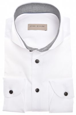 John Miller John Miller overhemd mouwlengte 7 slim fit wit effen katoen stretch