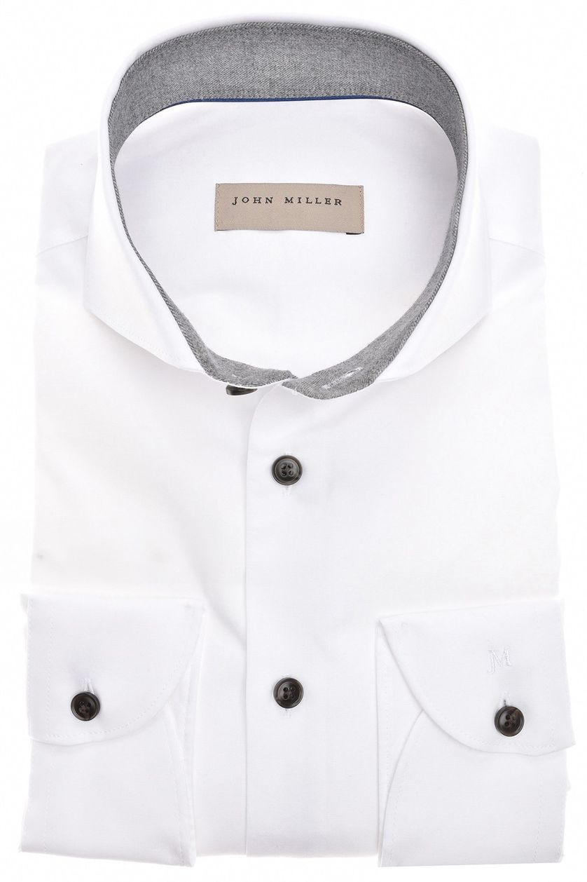 John Miller overhemd  slim fit wit effen katoen stretch mouwlengte 7